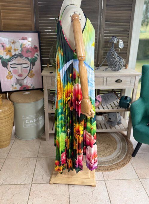 Robe longue plissée bretelles ajustables multicolore La Fée Clochette du 38 au 48/50