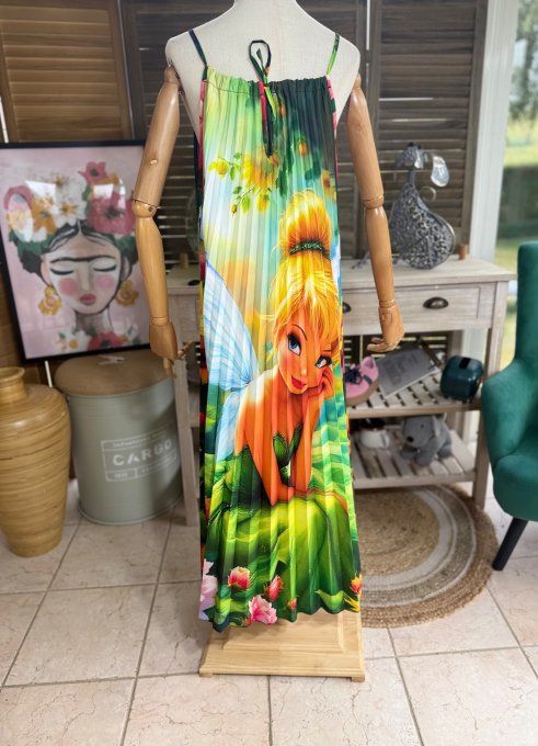 Robe longue plissée bretelles ajustables multicolore La Fée Clochette du 38 au 48/50