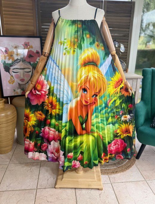 Robe longue plissée bretelles ajustables multicolore La Fée Clochette du 38 au 48/50