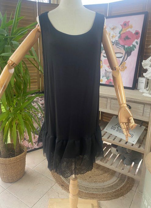 Fond de robe BIS noir viscose et dentelle confort +++ du 40 au 50