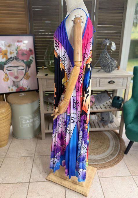 Robe longue plissée bretelles ajustables Arc-en-Ciel Betty Boop du 38 au 48/50