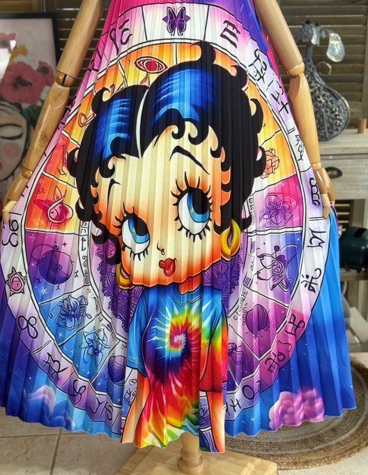 Robe longue plissée bretelles ajustables Arc-en-Ciel Betty Boop du 38 au 48/50
