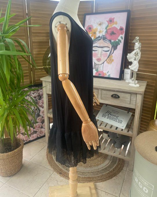 Fond de robe BIS noir viscose et dentelle confort +++ du 40 au 50
