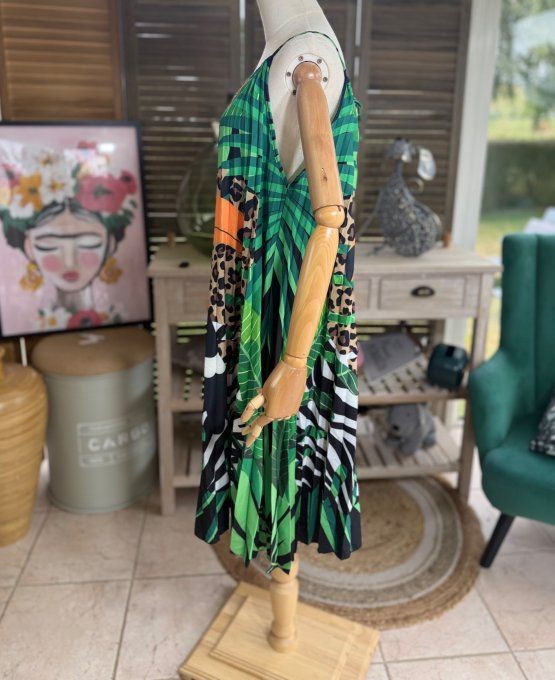 Robe courte plissée bretelles ajustables Jungle Spirit Toucan du 36 au 46