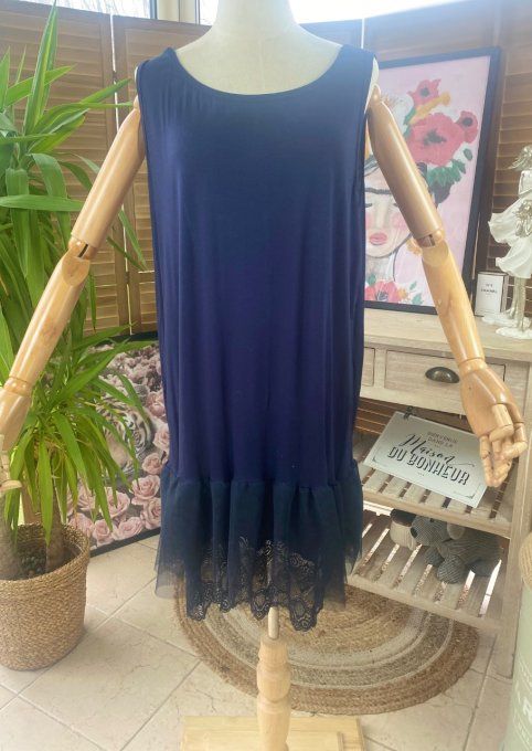Fond de robe BIS bleu marine viscose et dentelle confort +++ du 42 au 52 