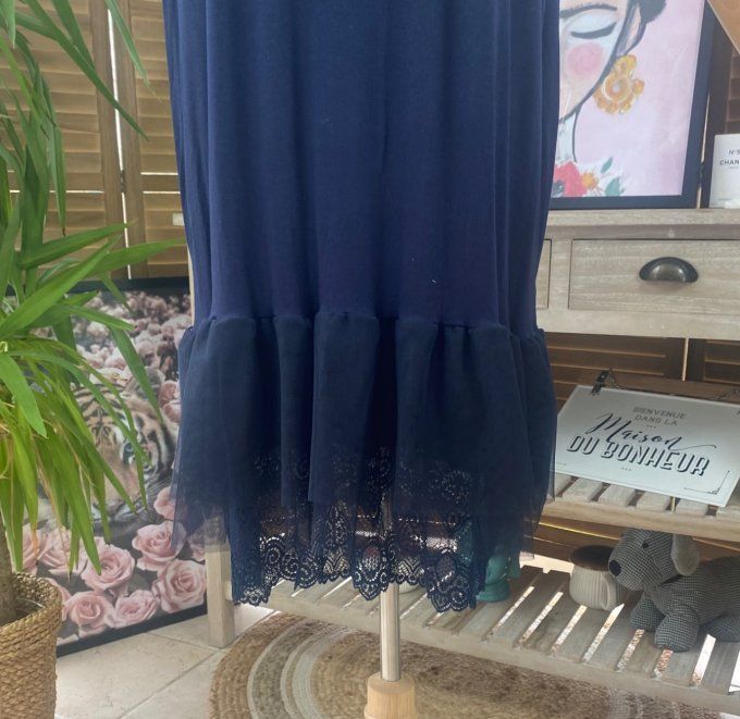Fond de robe BIS bleu marine viscose et dentelle confort +++ du 42 au 52 