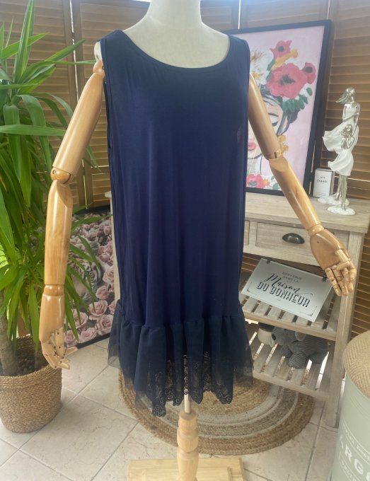 Fond de robe BIS bleu marine viscose et dentelle confort +++ du 42 au 52 