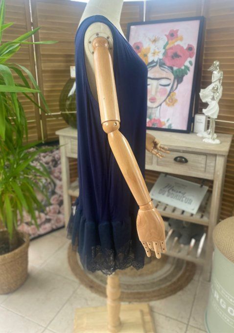 Fond de robe BIS bleu marine viscose et dentelle confort +++ du 42 au 52 