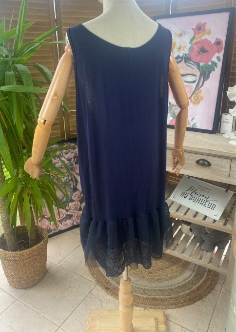 Fond de robe BIS bleu marine viscose et dentelle confort +++ du 42 au 52 