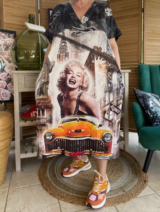 Robe longue effet jeans noir délavé Marylin Monroe in New York du 40 au 50