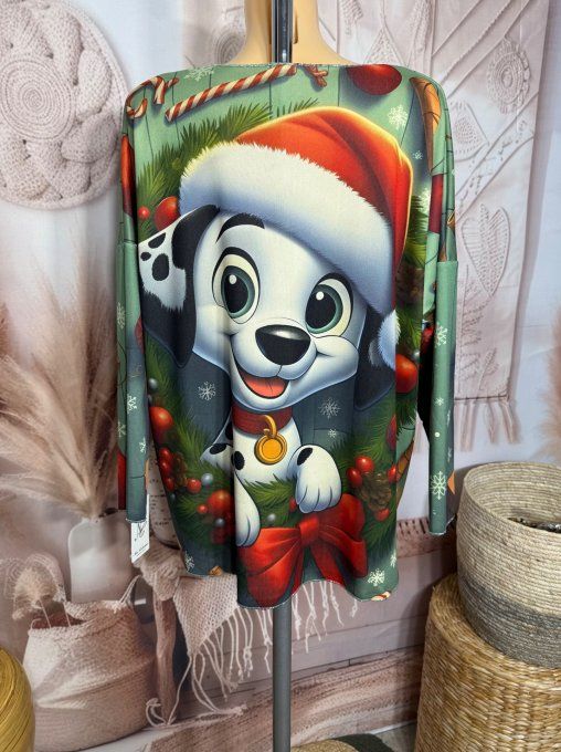 Top manches longues vert Mon adorable Dalmatien doublé fine polaire du 40 au 54/56  