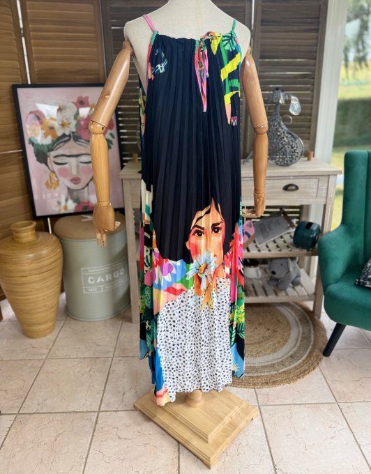 Robe longue plissée bretelles ajustables multicolore Pretty Fashion Woman du 38 au 48/50  