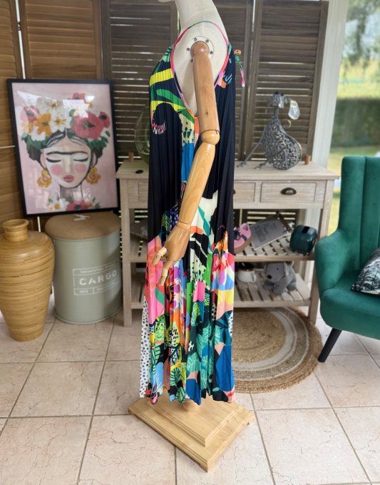 Robe longue plissée bretelles ajustables multicolore Pretty Fashion Woman du 38 au 48/50  
