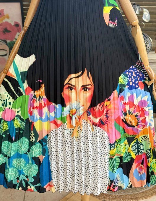 Robe longue plissée bretelles ajustables multicolore Pretty Fashion Woman du 38 au 48/50  
