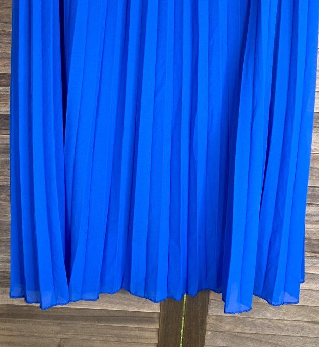 Jupe plissée longue ample Pauline bleu royal toute doublée du 42 au 52   