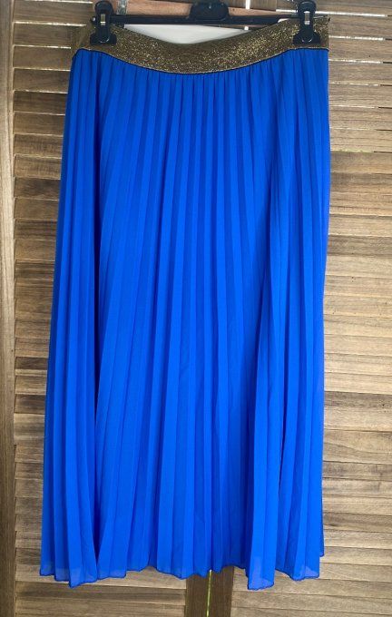 Jupe plissée longue ample Pauline bleu royal toute doublée du 42 au 52   
