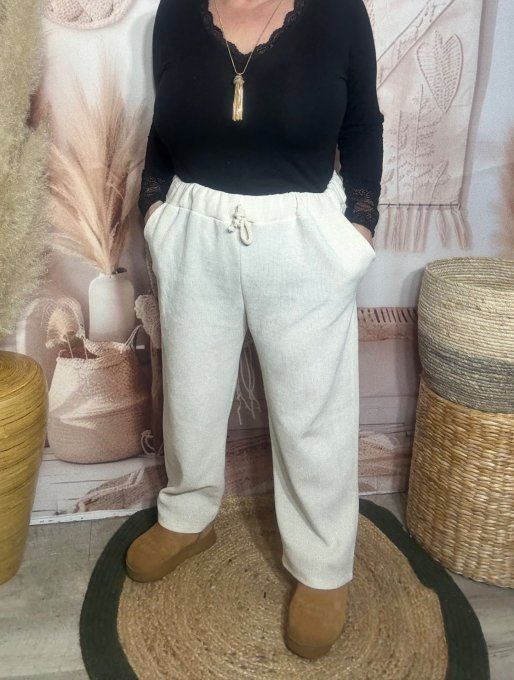 pantalon velours ras façon jogg "magique" crème confort  ++++ du 38 au 50/52 