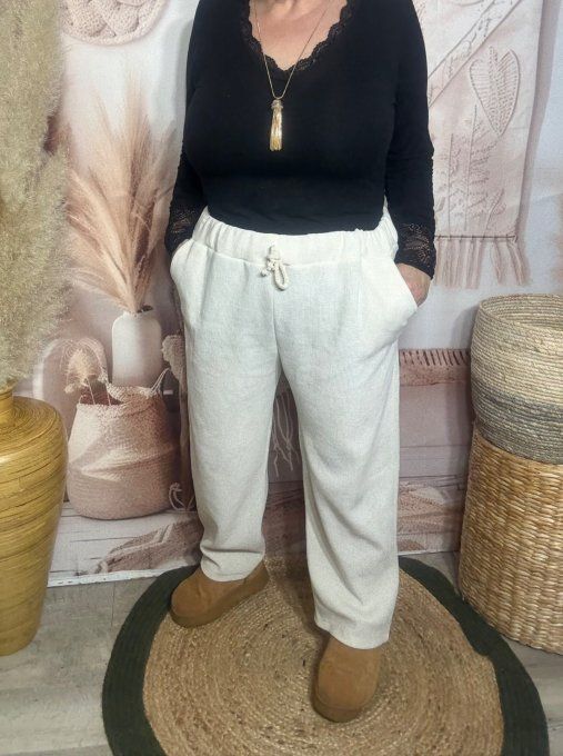 pantalon velours ras façon jogg "magique" crème confort  ++++ du 38 au 50/52 