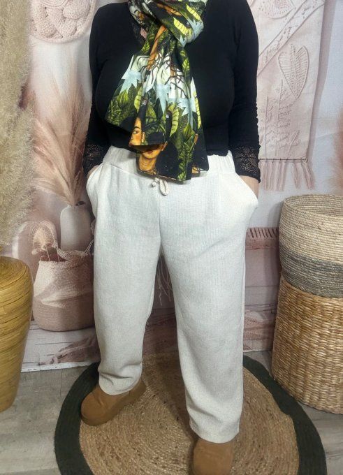 pantalon velours ras façon jogg "magique" crème confort ++++ du 38 au 50/52