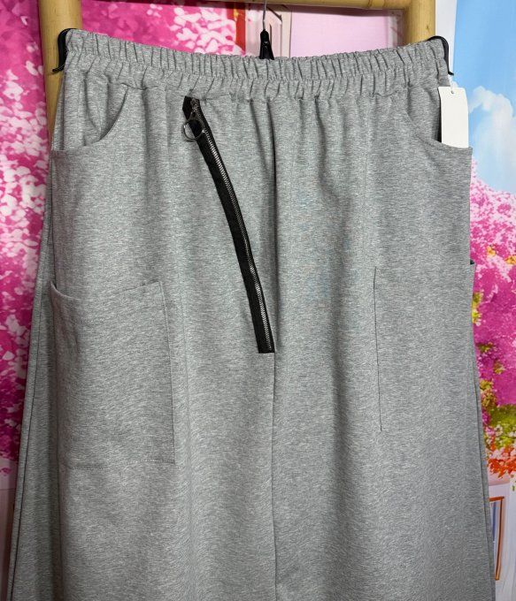 Sarouel ample Punto Milano gris chiné fermeture asymétrique extensible +++ du 40 au 50/52