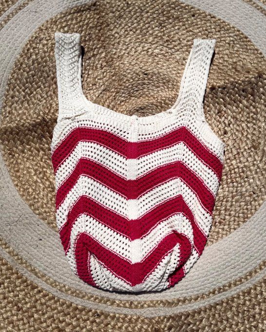 Sac Fourre-Tout Tulipe en crochet rayé crème rouge Bohème Chic Plage Summer Vibes qualité ++++ 