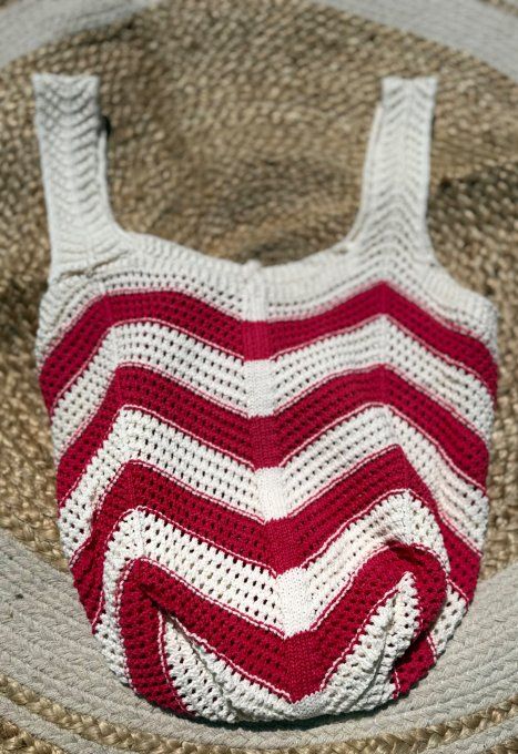 Sac Fourre-Tout Tulipe en crochet rayé crème rouge Bohème Chic Plage Summer Vibes qualité ++++ 