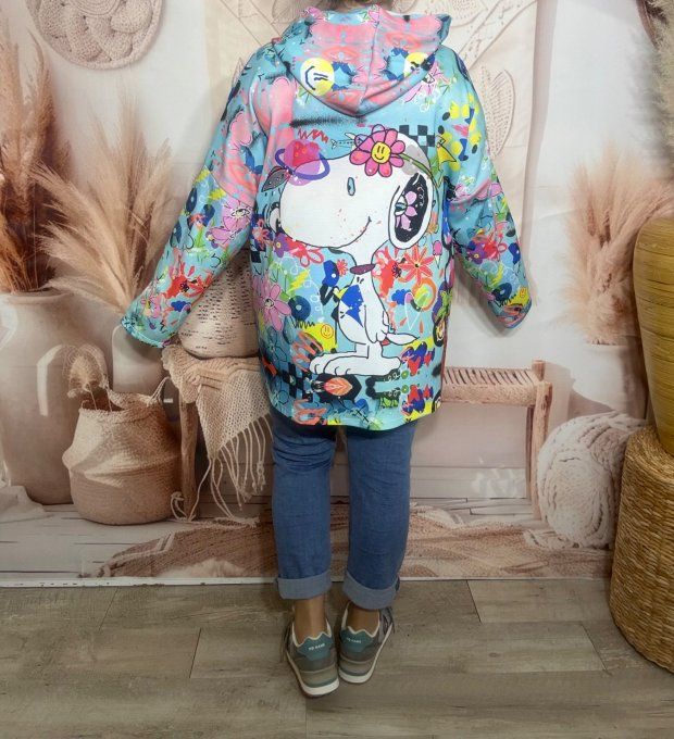 Sweat à capuche ample ciel Snoopy Hippie Flowers Vibes du 40 au 52/54 