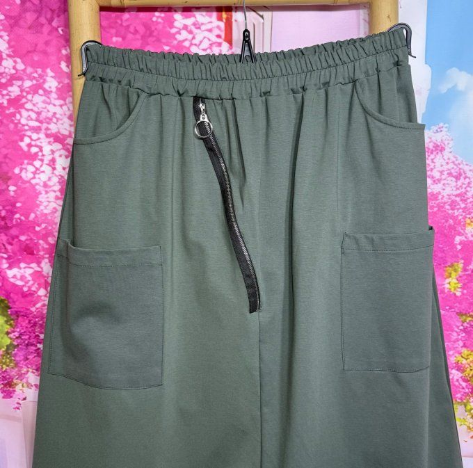 Sarouel ample Punto Milano Kaki fermeture asymétrique extensible +++ du 40 au 50/52