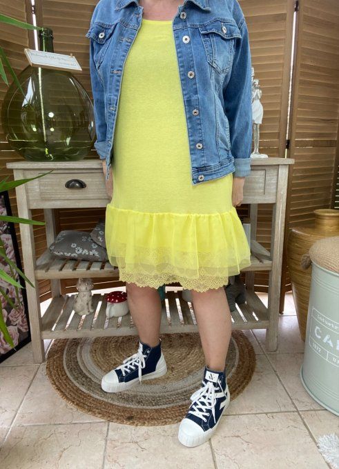 Fond de robe BIS jaune viscose et dentelle confort +++ du 40 au 50