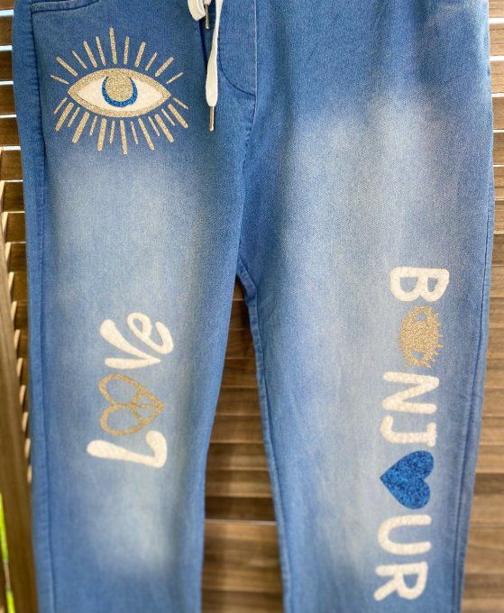 Jeans baggy stone clair délavé ultra extensible Bonjour Love Oeil du 40 au 48