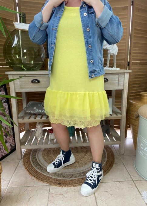 Fond de robe BIS jaune viscose et dentelle confort +++ du 40 au 50
