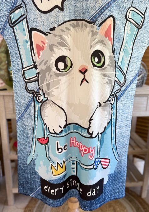 Robe mi-longue effet jeans délavé chat Be Happy Every Single Day du 42 au 50/52