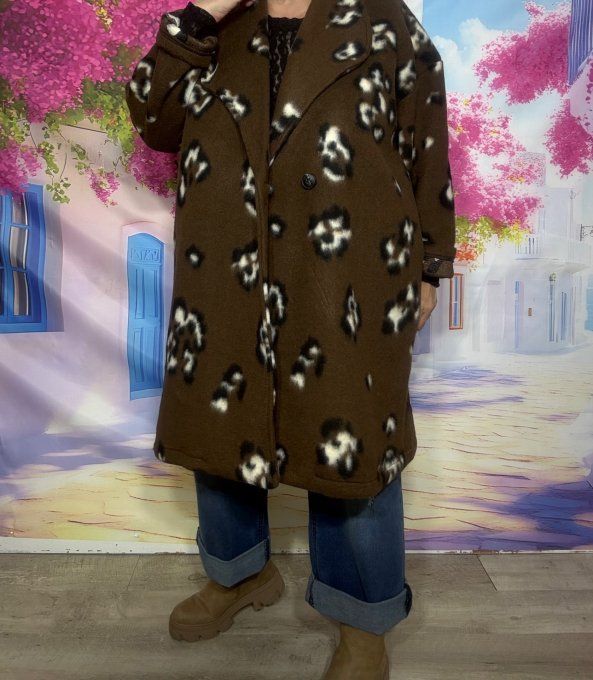 Manteau mi-long oversize polaire Chocolat et Léopard du 42 au 52 et même +