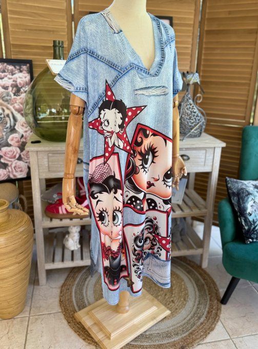 Robe longue effet jeans délavé Betty Boop Potraits du 40 au 50/52