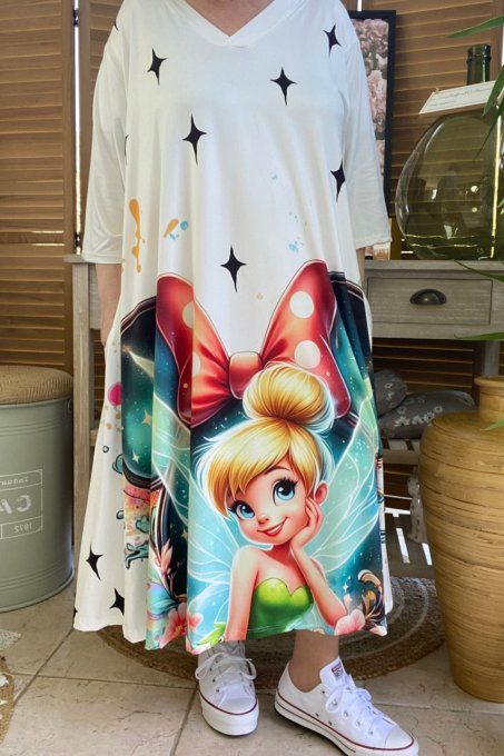 Robe trapèze longue ample blanche Tinker.belle La Fée Clochette du 42 au 54/56 et +  