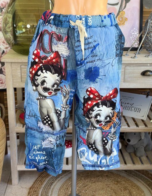 pantacourt (dit magique) effet jeans délavé Betty Boop rétro chic du 40 au 50/52 