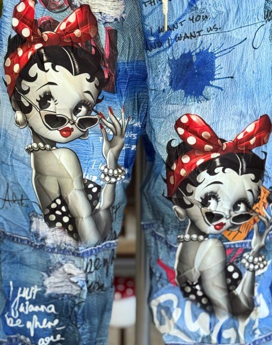 pantacourt (dit magique) effet jeans délavé Betty Boop rétro chic du 40 au 50/52 