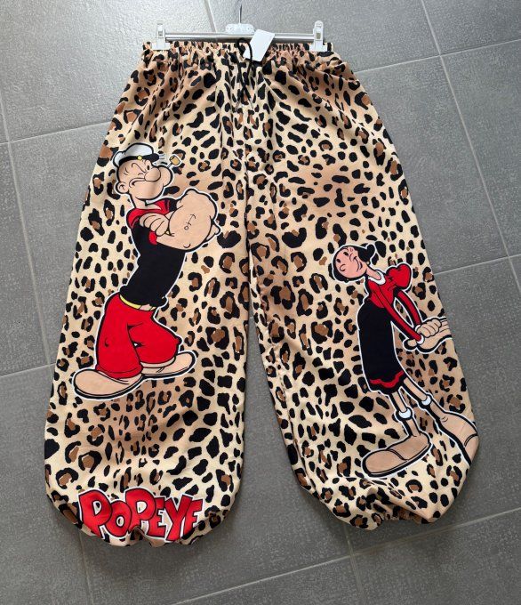 Pantalon boule "Aladin" cuisses bouffantes Léopard Popeye & Olive du 38 au 50
