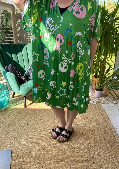 Robe trapèze longue velours ras chocolat kaki marbrée Esprit Ethnique du 40 au 50/52  