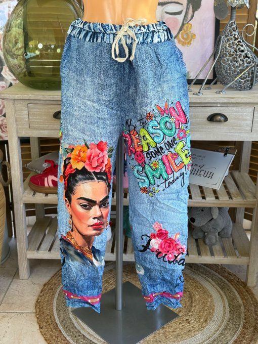panta jogg  (dit magique) effet jeans délavé Viva Frida Kahlo confort +++ du 40 au 50/52