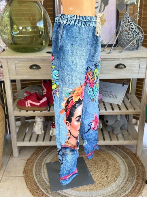 panta jogg  (dit magique) effet jeans délavé Viva Frida Kahlo confort +++ du 40 au 50/52