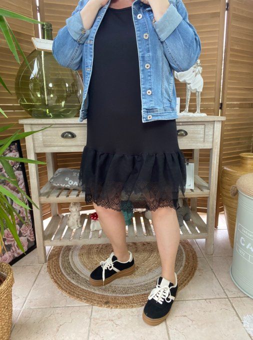 Fond de robe BIS noir viscose et dentelle confort +++ du 40 au 50
