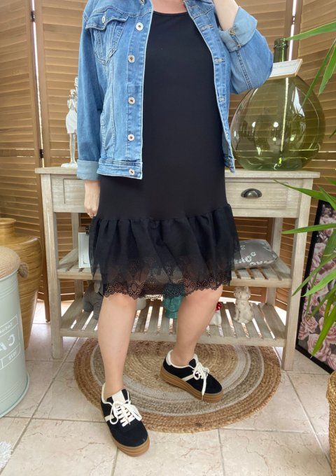 Fond de robe BIS noir viscose et dentelle confort +++ du 40 au 50