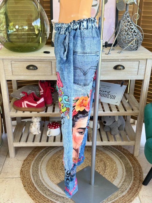 panta jogg  (dit magique) effet jeans délavé Viva Frida Kahlo confort +++ du 40 au 50/52