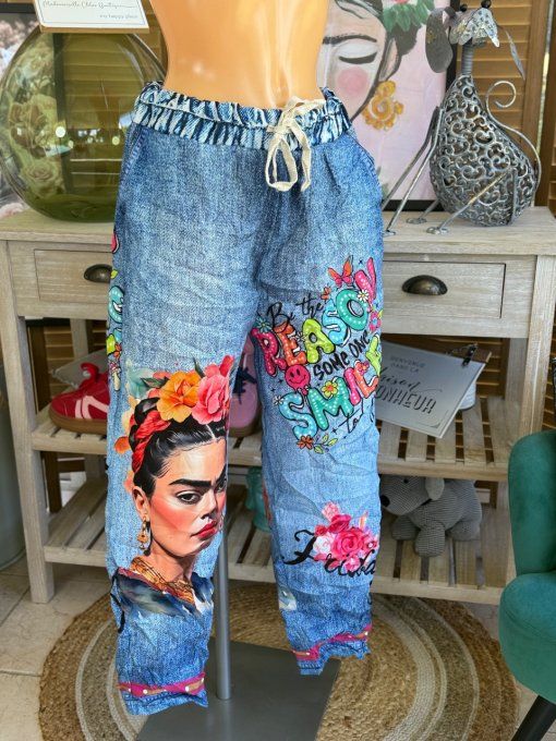 panta jogg  (dit magique) effet jeans délavé Viva Frida Kahlo confort +++ du 40 au 50/52