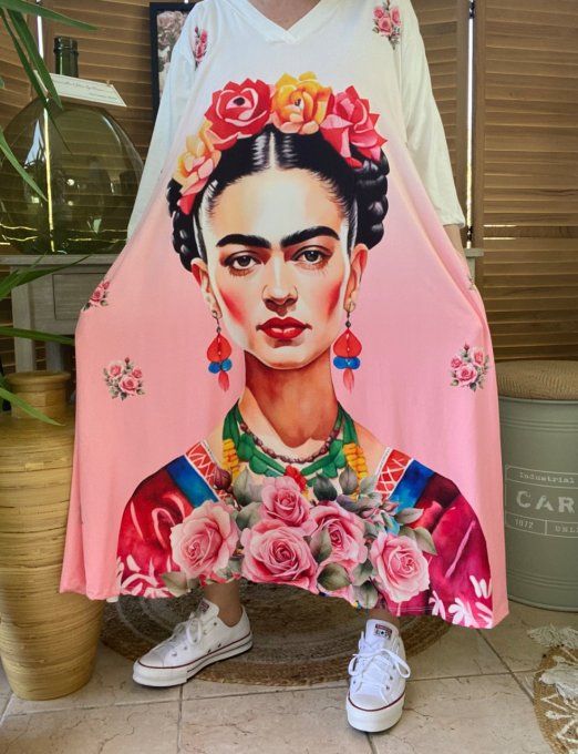 Robe trapèze longue ample blanche Frida Kahlo du 42 au 54/56 et +   