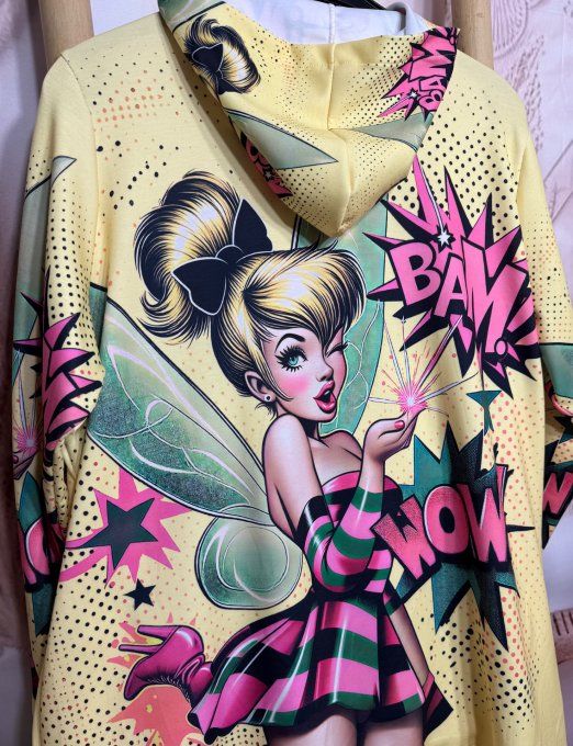 Gilet à capuche oversize jaune anisé La Fée Clochette Pinup du 42 au 56 et même + 