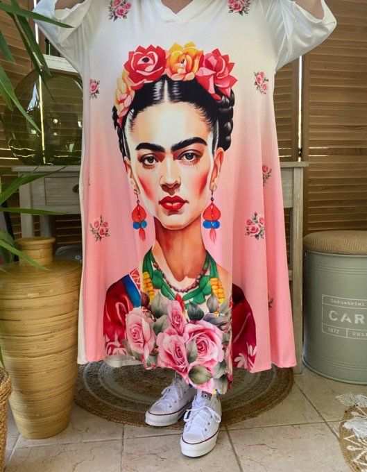 Robe trapèze longue ample blanche Frida Kahlo du 42 au 54/56 et +   