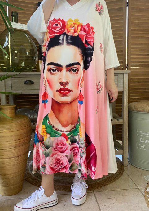 Robe trapèze longue ample blanche Frida Kahlo du 42 au 54/56 et +   