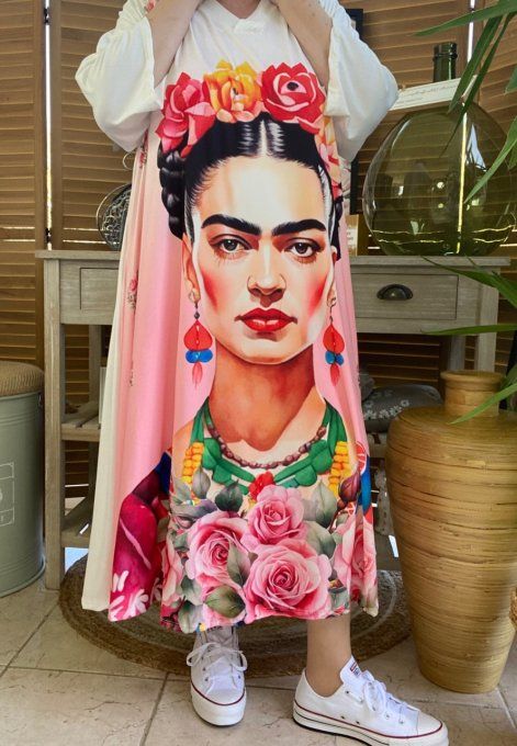 Robe trapèze longue ample blanche Frida Kahlo du 42 au 54/56 et +   